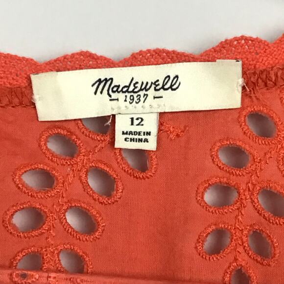 Madewell Eyelet Wildfield Rusted Red Coral Cinnamon Orange Shift Dress sz 12 - Picture 10 of 14